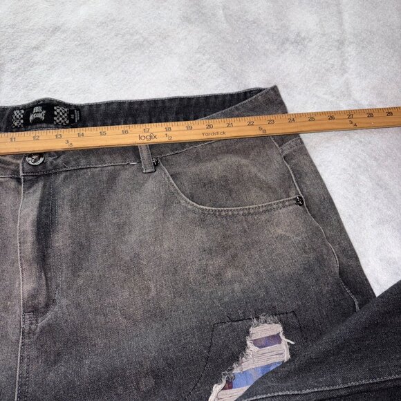 Rebel Vengeance Destroy Jeans Mens 46 Black Distressed Reconstructed Denim Patch - Picture 7 of 7